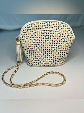 Vintage 90s Saddle River White Multicolor Confetti Crossbody Bag